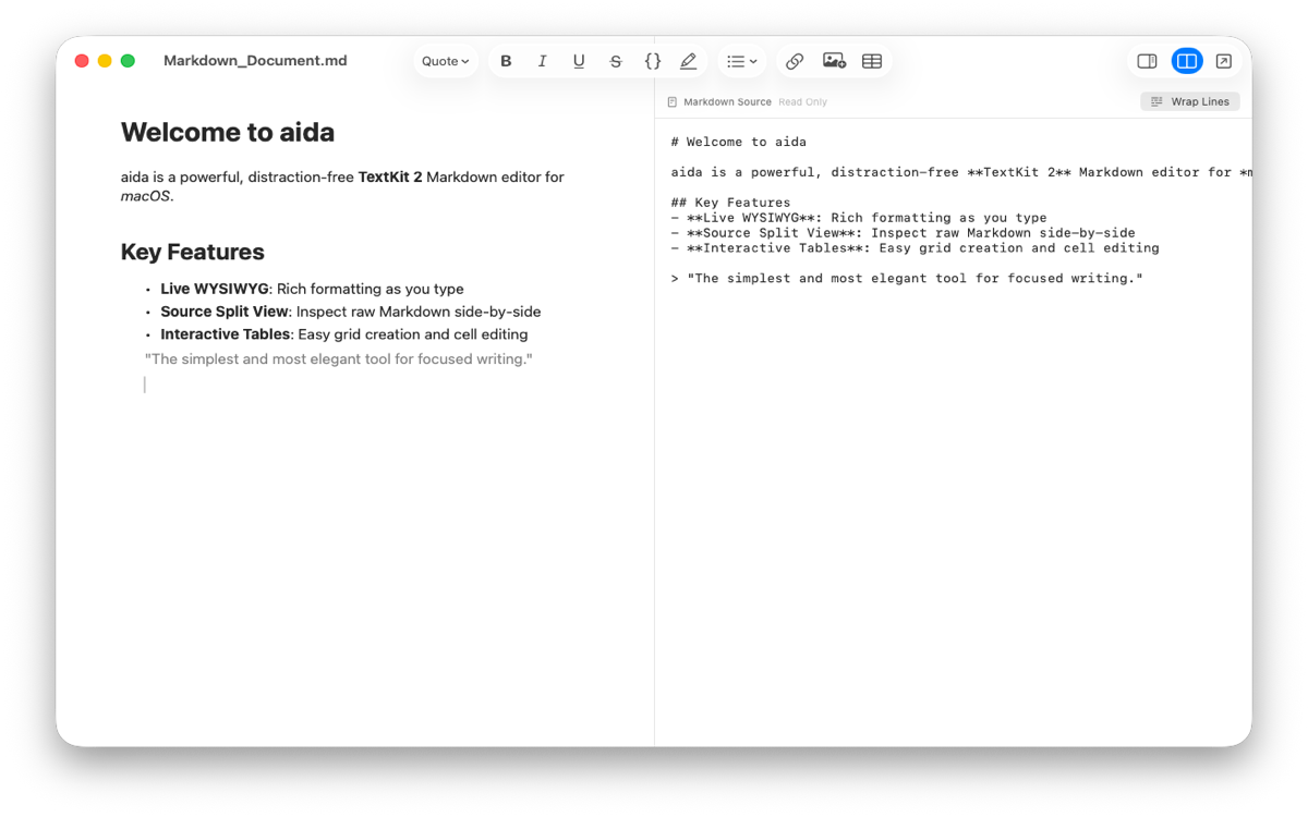 aida Source Split View Screenshot