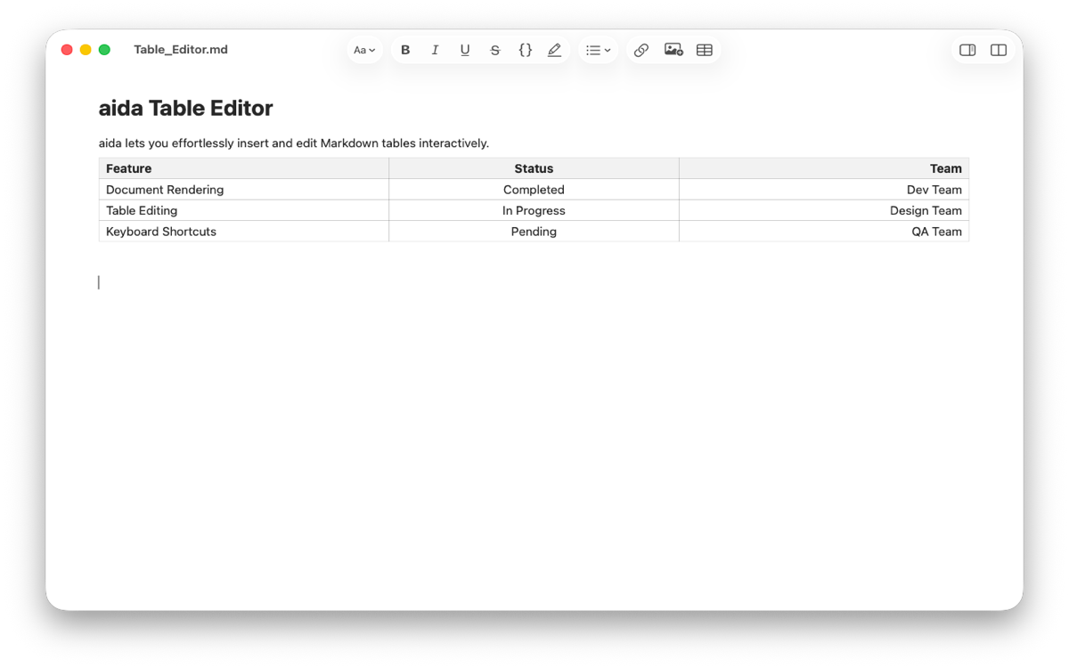 aida WYSIWYG Formatted Table Result